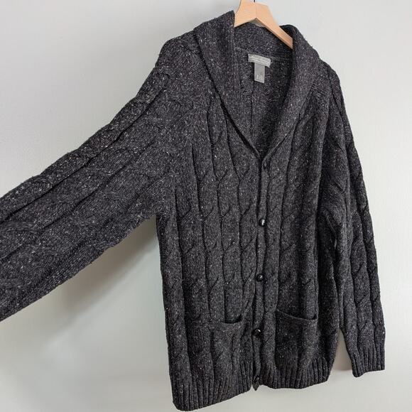 Shawl Collar Cardigan Sweater Mens L Gray Wool Blend Cable Knit Heritage Classic - Picture 6 of 10